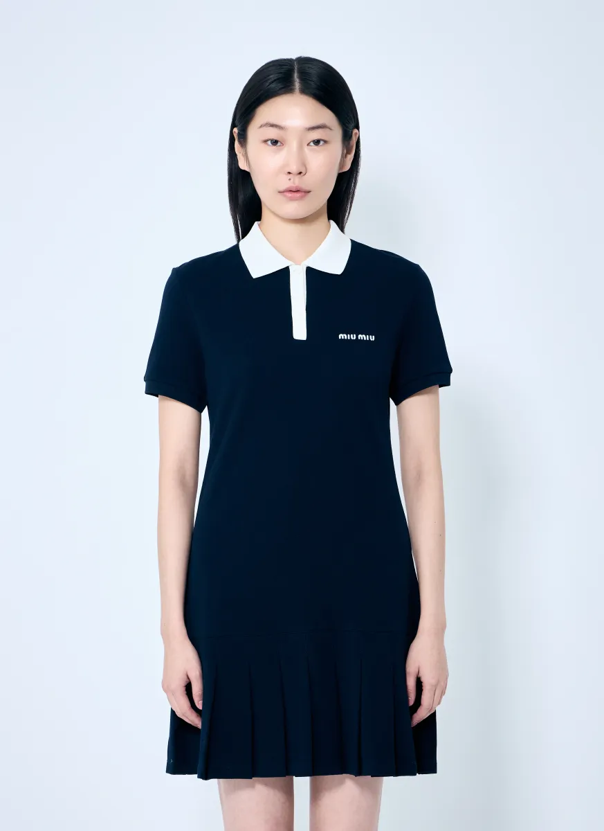 Polo Shirt Dress With Pleated Hem