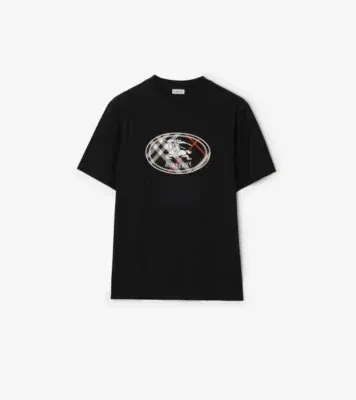 Check Knight Stamp Cotton T-shirt in Black