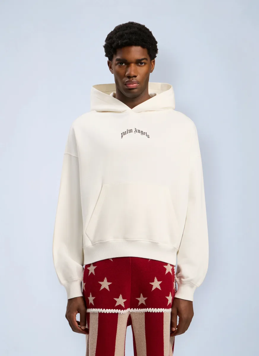 Back Curved Logo Loose Hooded Sweatshirt