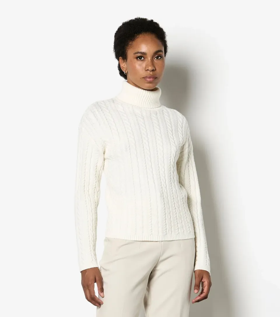 Women's Cream Cable Knit Roll Neck Jumper