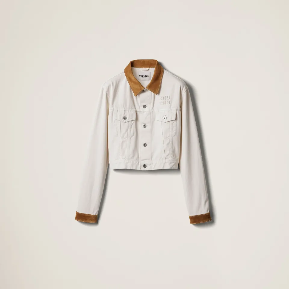 Denim and leather blouson jacket