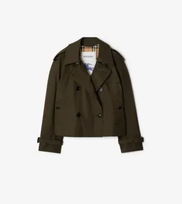 Cropped Tropical Gabardine Mayfair Trench Jacket in Juniper green
