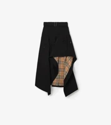 Gabardine Asymmetric Trench Skirt in Black