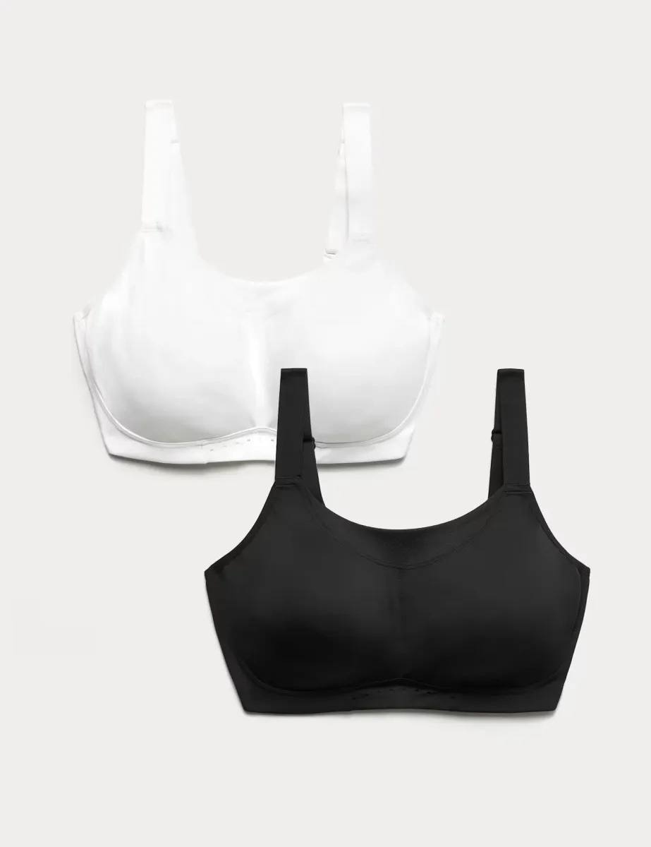 2 Pack Ultimate Support Non Wired Sports Bras A-H White Mix