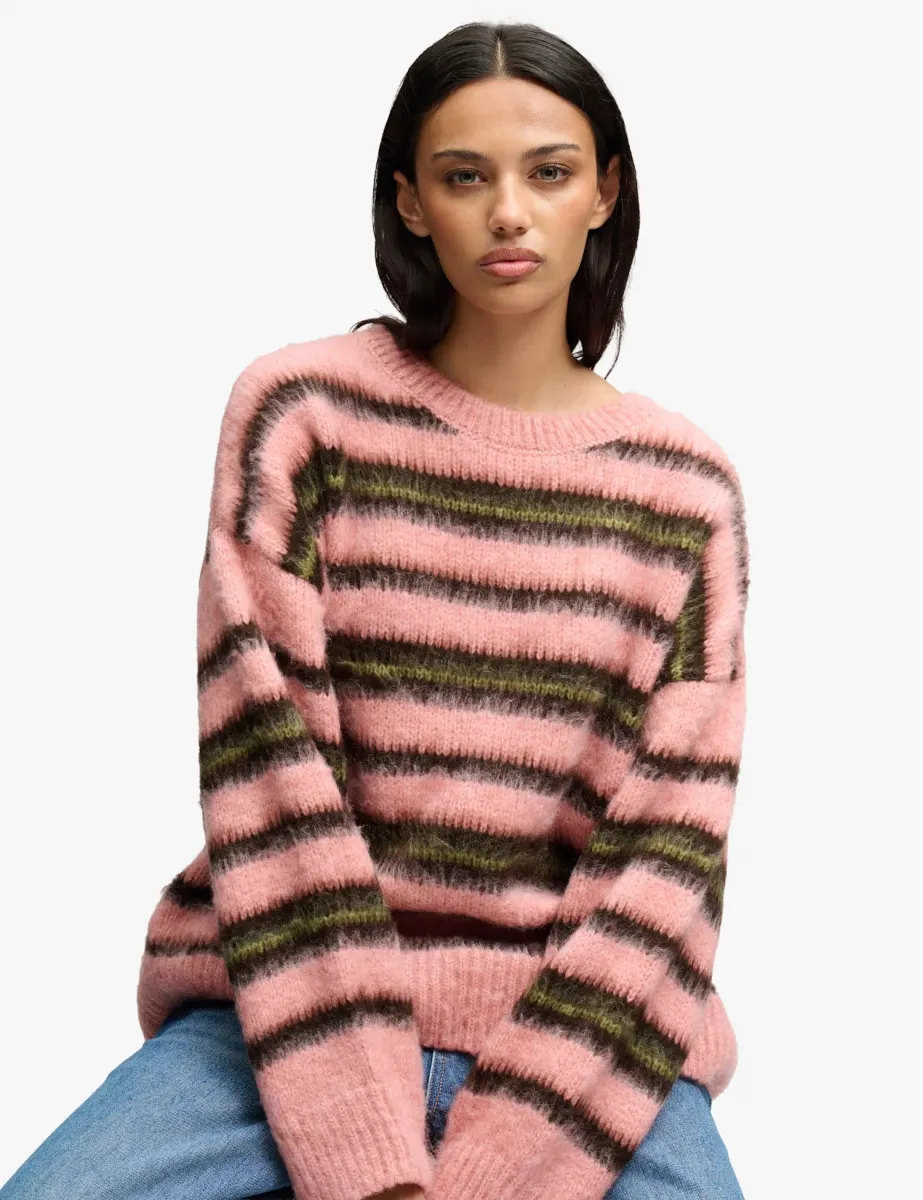 Brushed Striped Relaxed Jumper Pink Mix