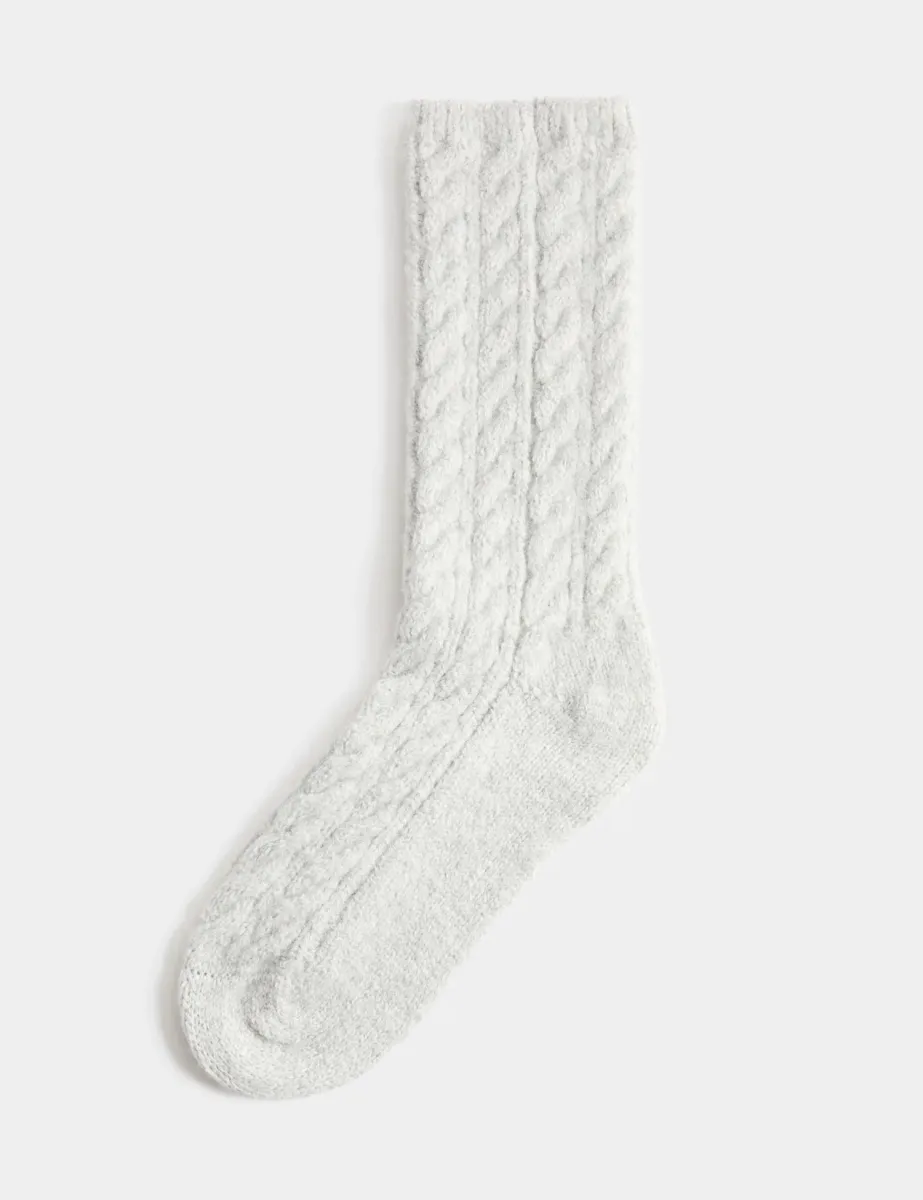 Cable Knit Crew Socks Grey