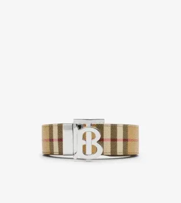 Reversible Check TB Belt in Archive beige/silver - Men, Technical, Cotton