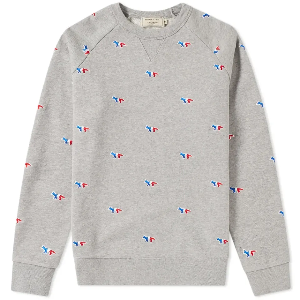 Maison Kitsuné All-Over Tricolour Fox Embroidery Crew Sweat
