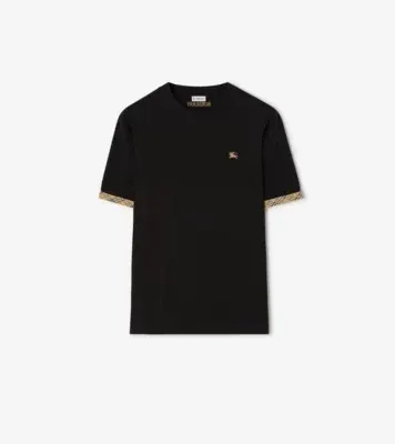 Check Trim Cotton T-shirt in Black