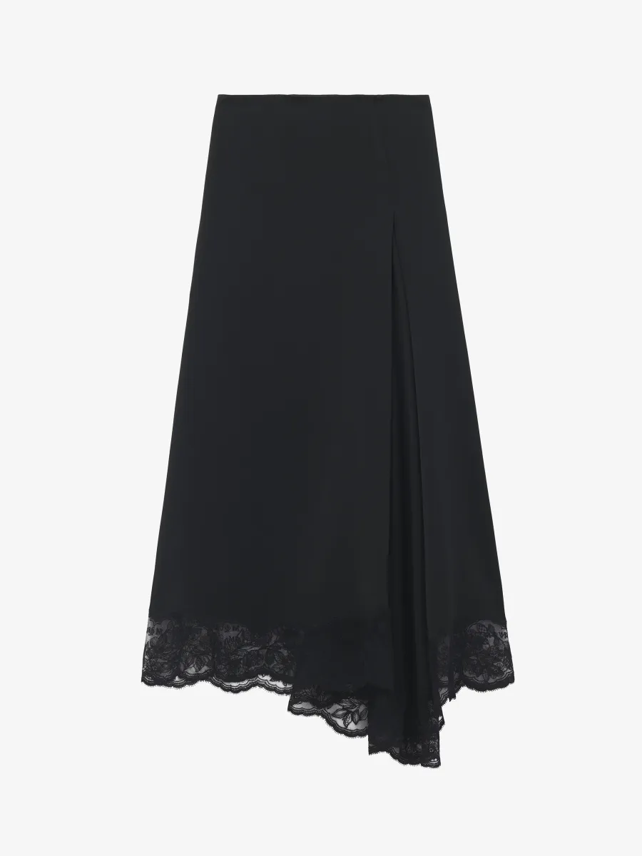 Lace Hem Asymmetric Midi Skirt