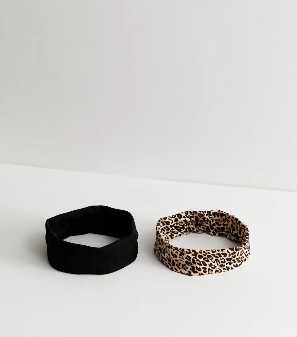 Pack of 2 Black and Leopard Print Headband
