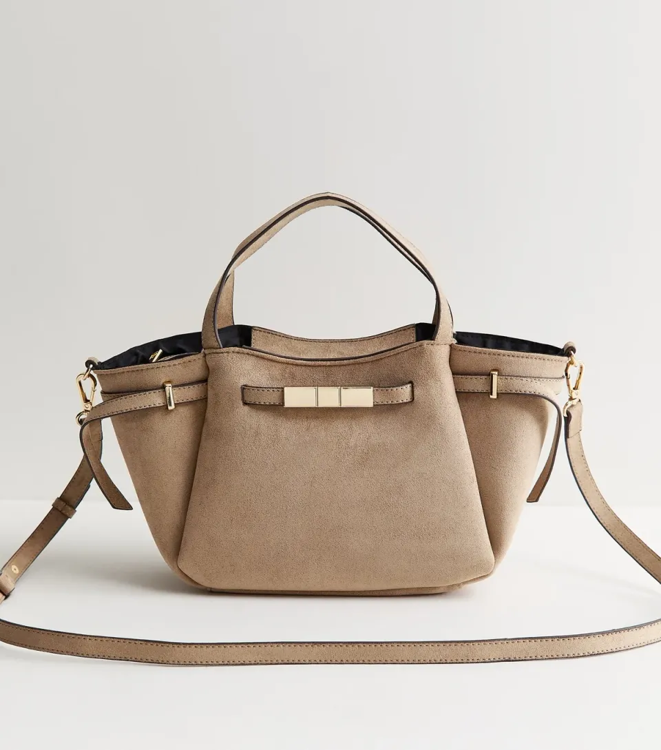 Mink Faux Suede Mini Belted Wing Tote Bag Vegan