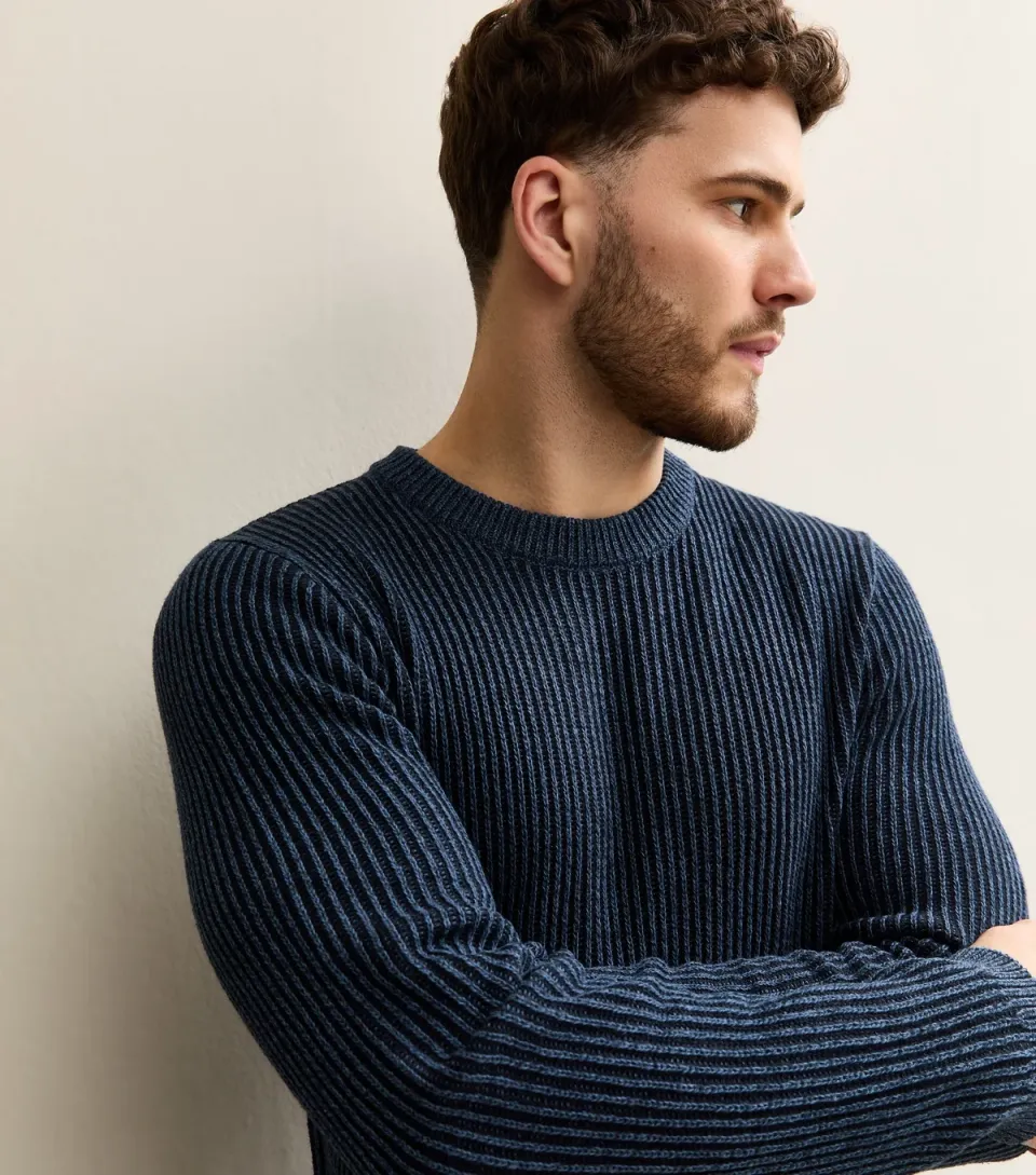Men's Navy Regular Ribbed Jumper