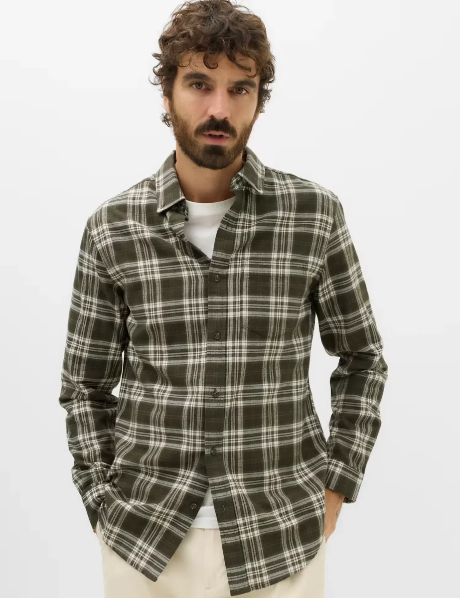 Pure Cotton Flannel Shirt Khaki Mix