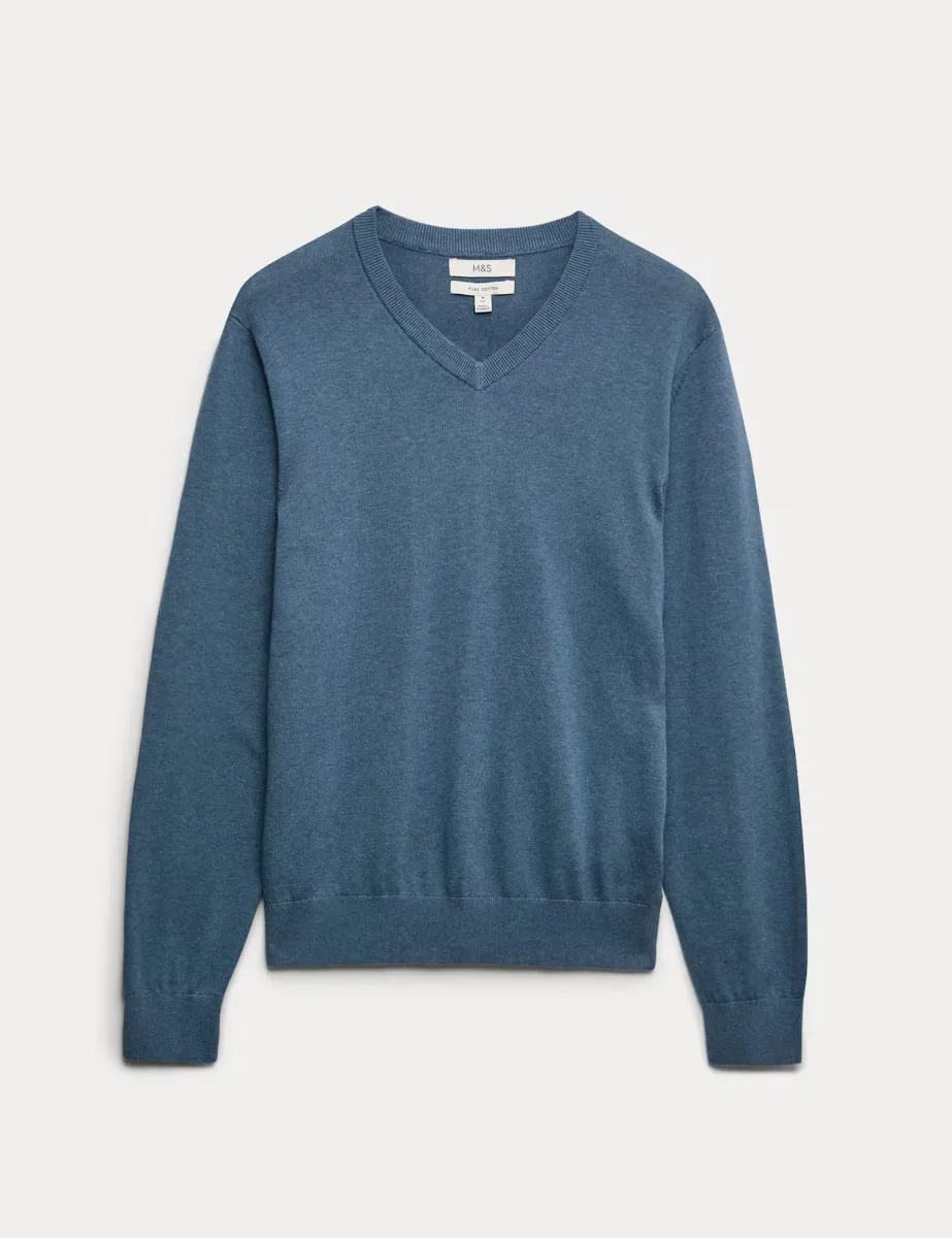 Pure Cotton V-Neck Jumper Air Force Blue