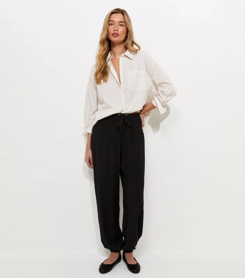 Women's Tall Black Drawstring Cuffed Trousers