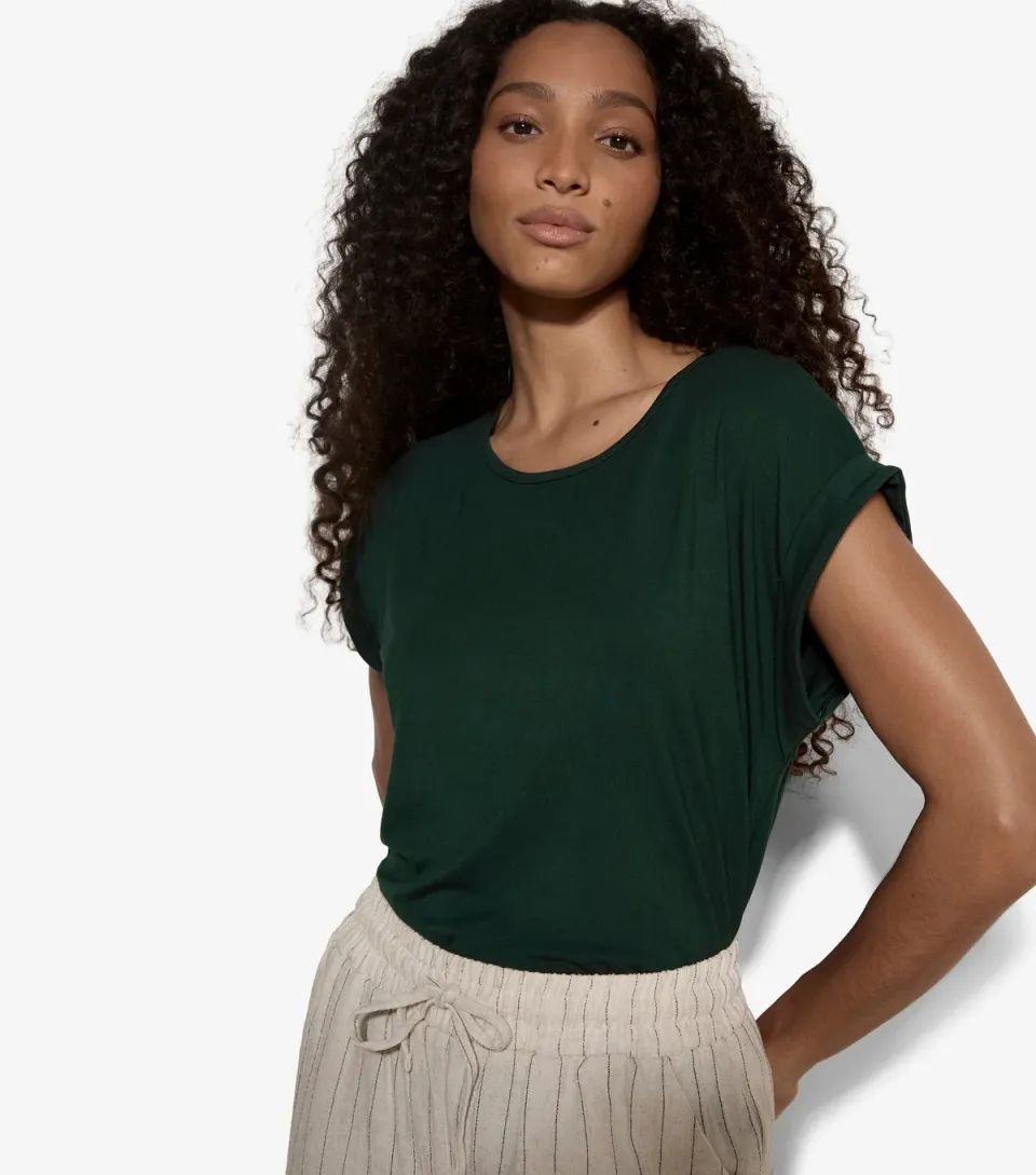 Women's Dark Green Asymmetric Hem Wrap T-Shirt