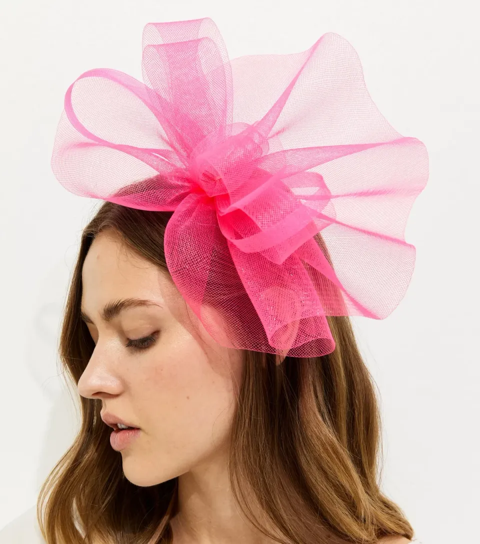 Bright Pink Oversized Flower Mesh Fascinator