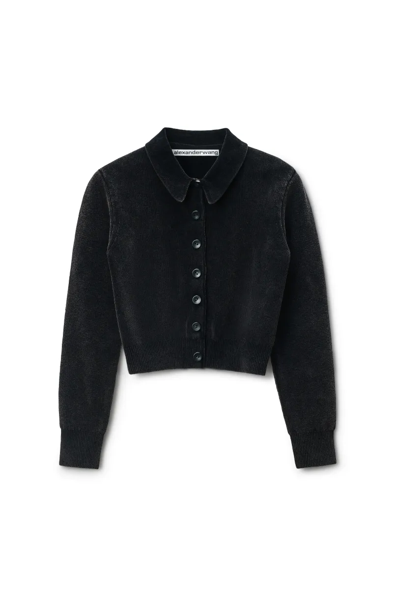 Black Cotton-Blend Chenille Cardigan