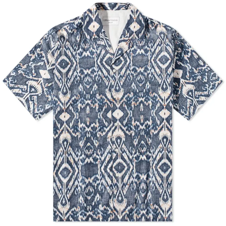 Officine Générale Eren Short Sleeve IKAT Print Shirt