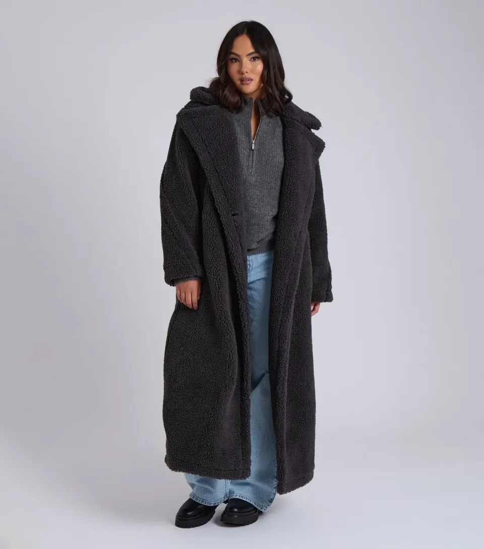 Women's Grey Borg Longline Coat