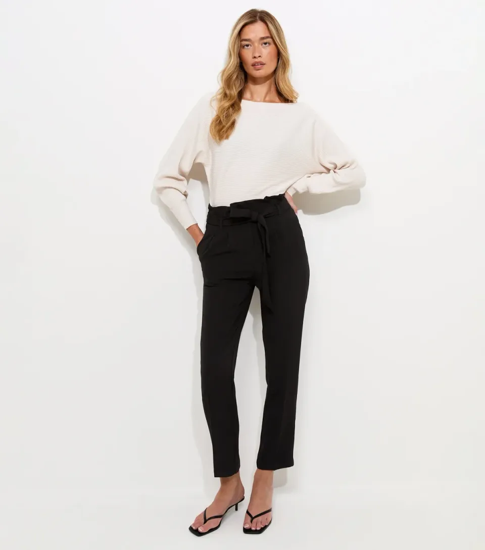 Women's Tall Black Paperbag Waist Trousers