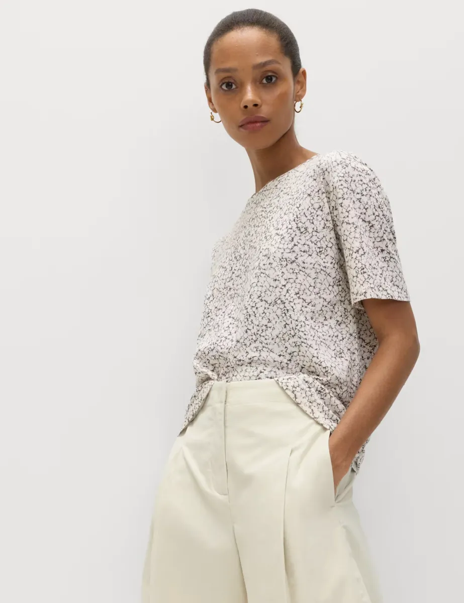 Cotton Modal Blend Printed T-Shirt White Mix