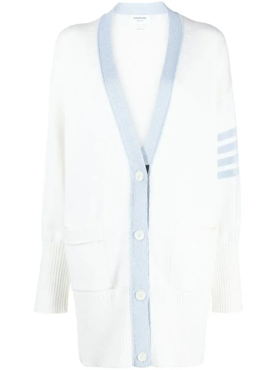 4 Bar Long Cotton Cardigan White