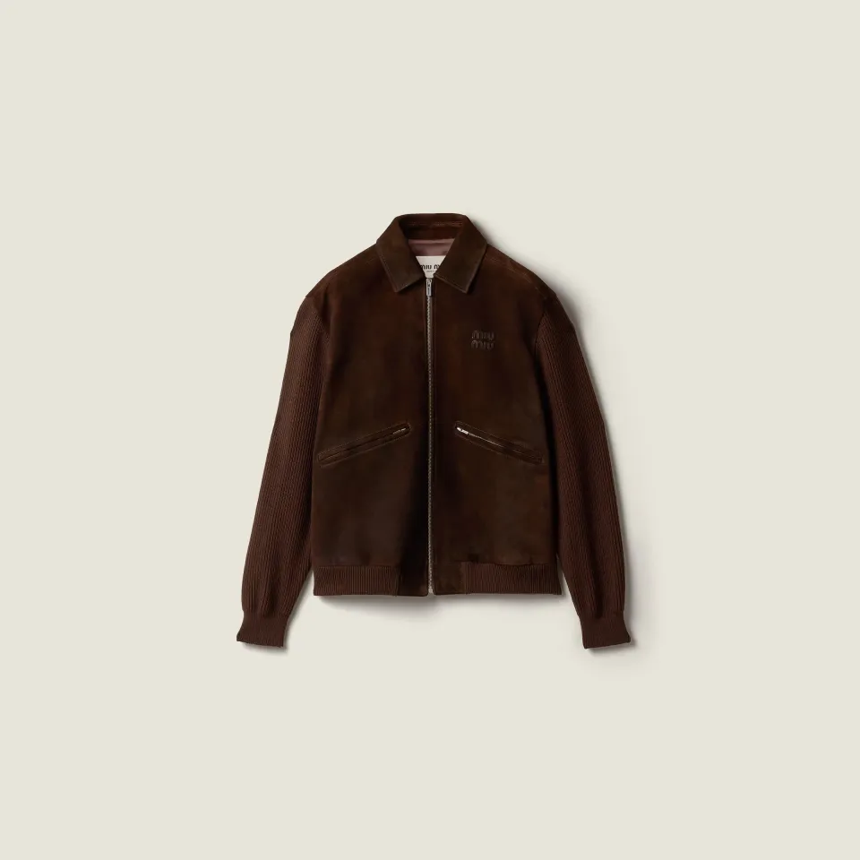 Waxed suede blouson jacket