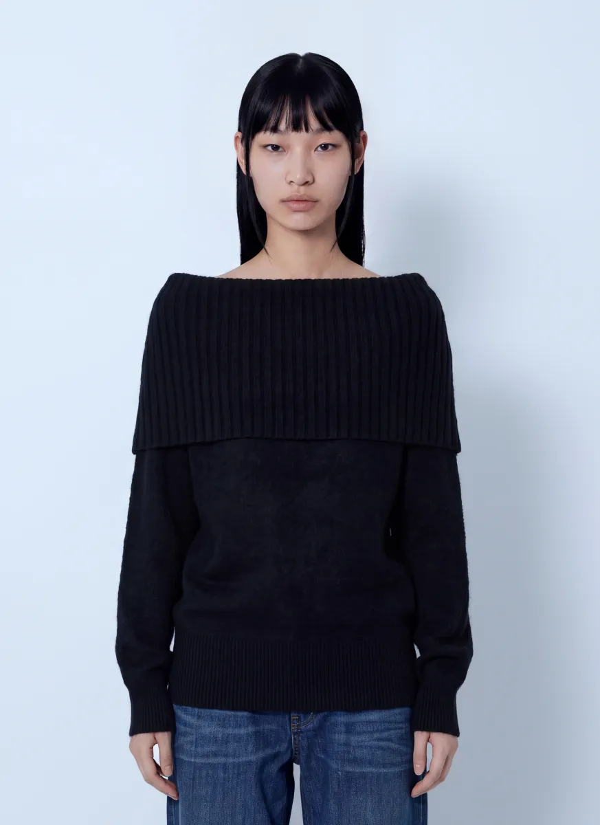 Ribbed Panel Wool Sweater