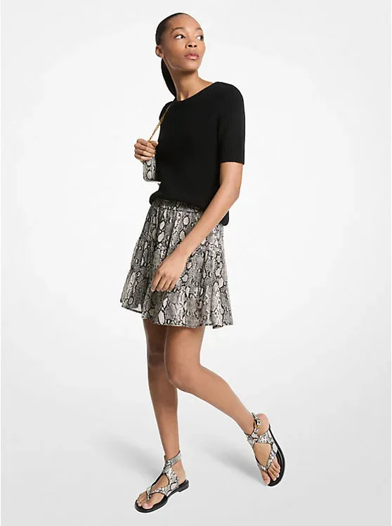 Snake Print Georgette Mini Skirt