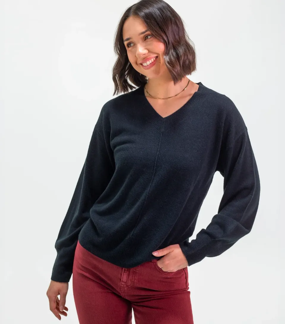 Women's Black V-Neck Jumper