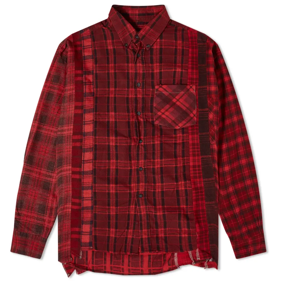 7 Cuts Wide Over Dyed Flannel Shirt