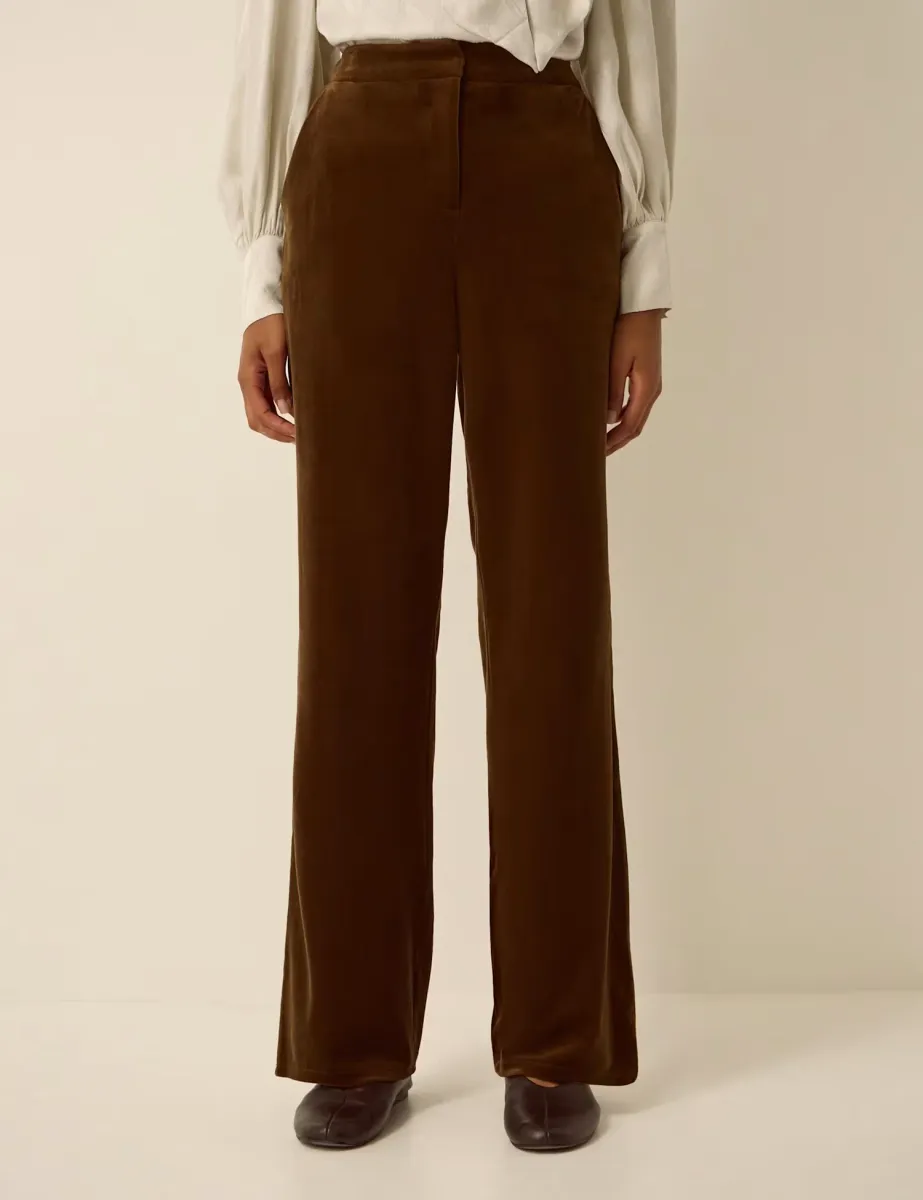 Velvet Straight Leg Trousers Khaki