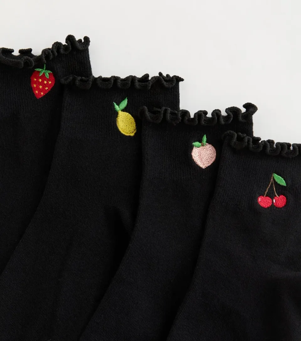 Pack of 4 Black Fruit Embroidered Socks
