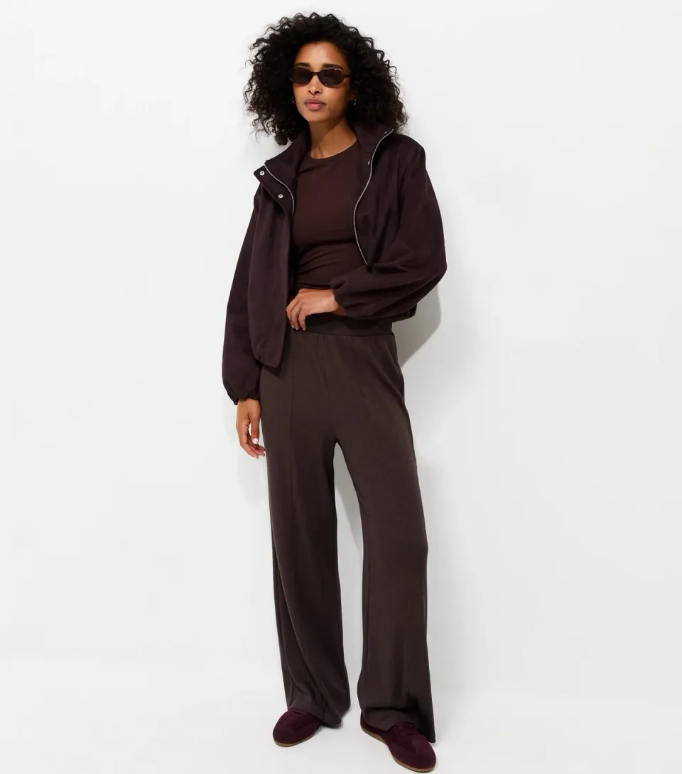 Women's Dark Brown Soft Touch Wide Leg Trousers
