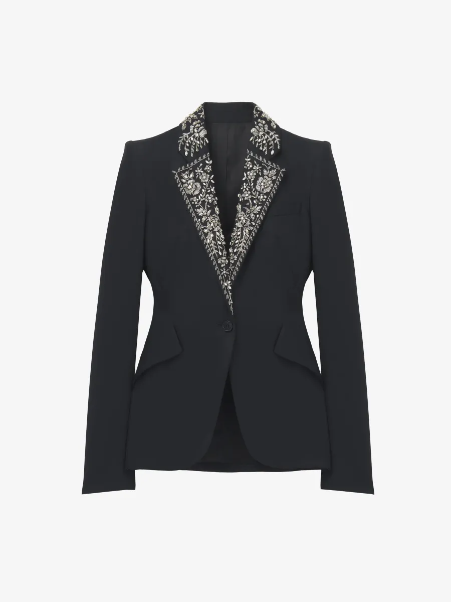 Embroidered Lapel Single-breasted Jacket