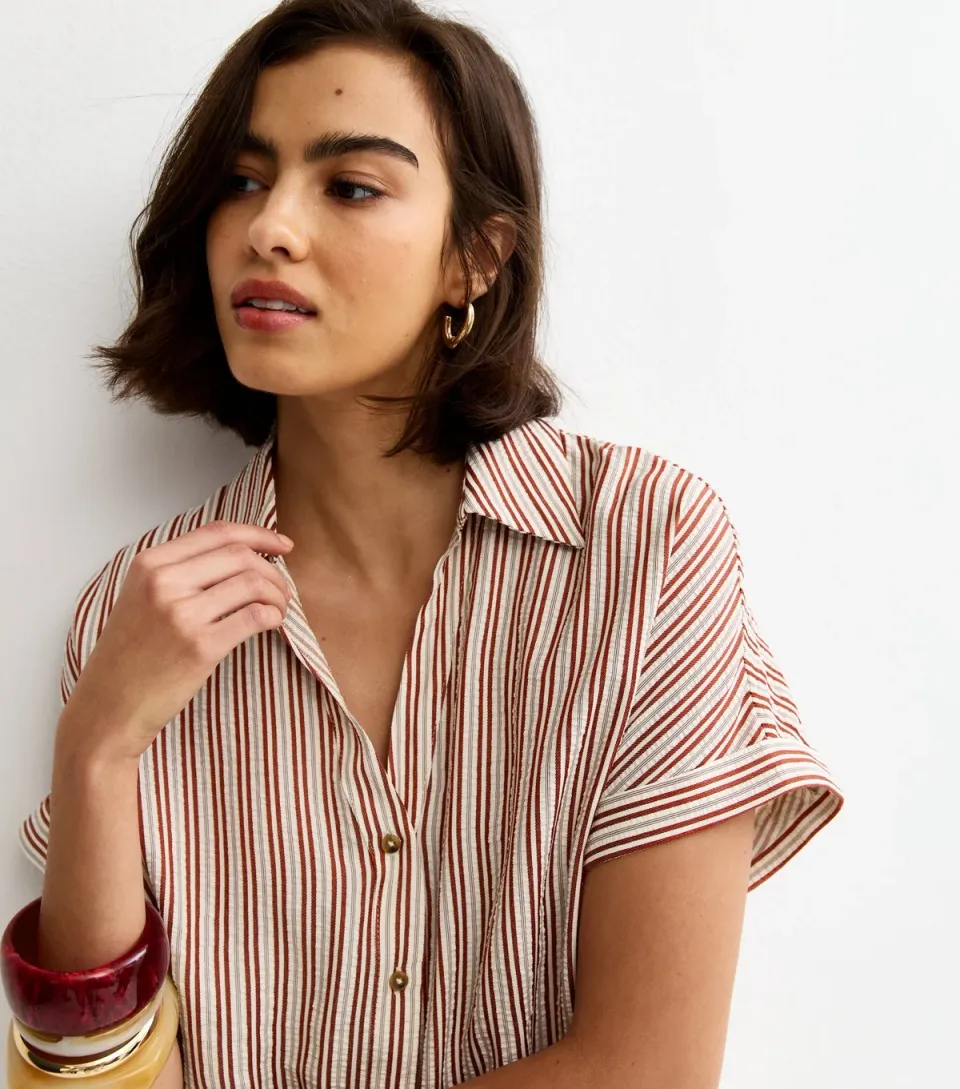 Women's Red Seersucker Stripe Shirt