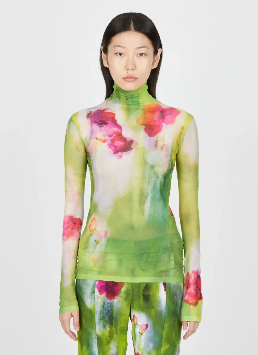 Floral Print Mesh Top