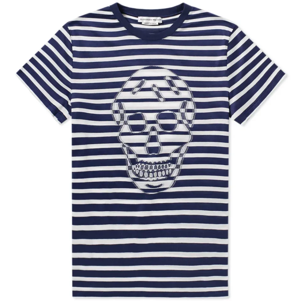 Stripe Blurred Skull Print Tee