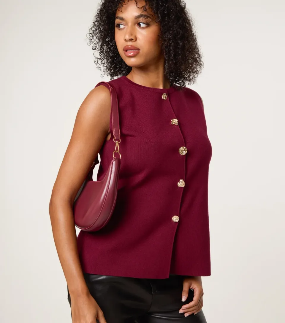 Women's Light Burgundy Knitted Tailored Vest