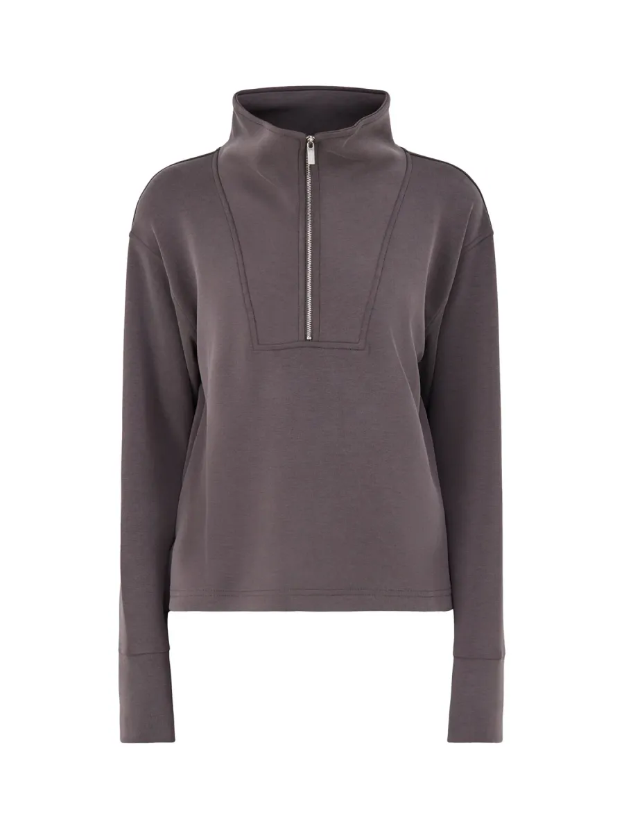 Sand Wash Half-Zip Cropped Sweatshirt - Espresso
