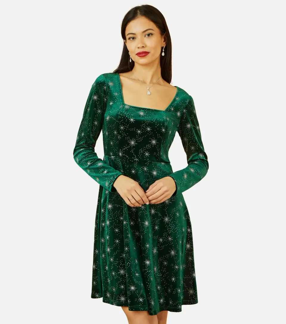 Women's Dark Green Polka Dot A-line Mini Dress