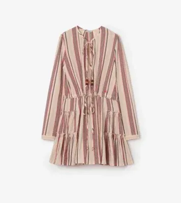 Striped Cotton Voile Dress in Neapolitan pink