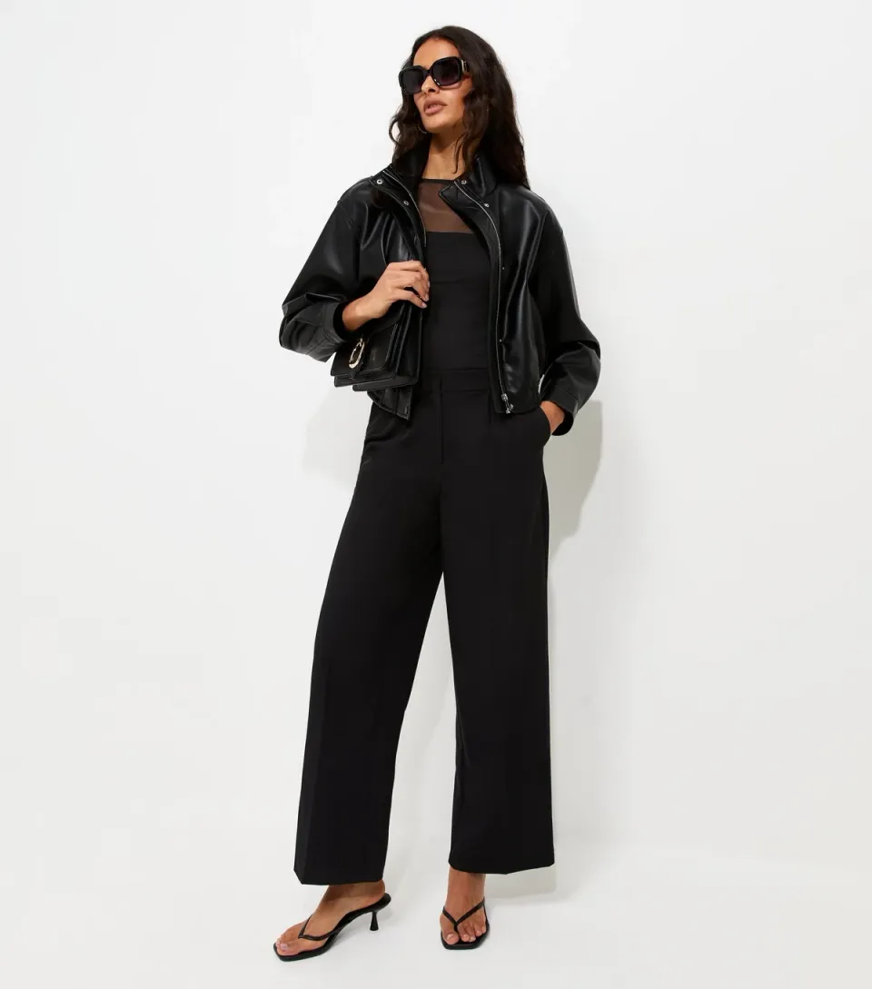 Women's Black Tailored Front Crease Wide Leg Trousers