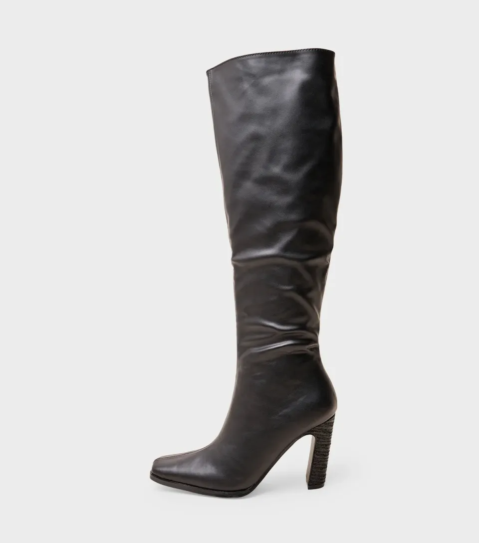 Women's Black Acquilla Faux Leather Knee High Flared Heel Boots