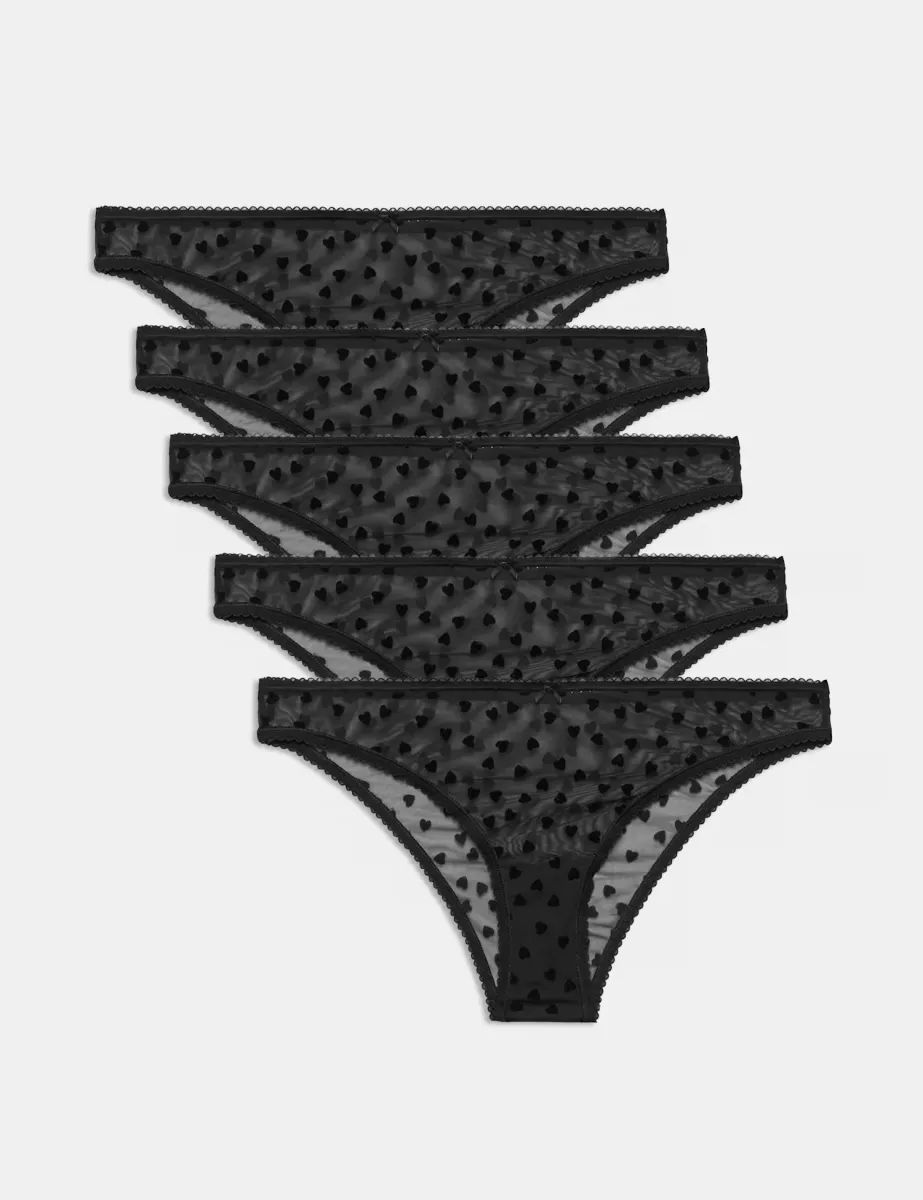 5 Pack Heart Flock Briefs Black