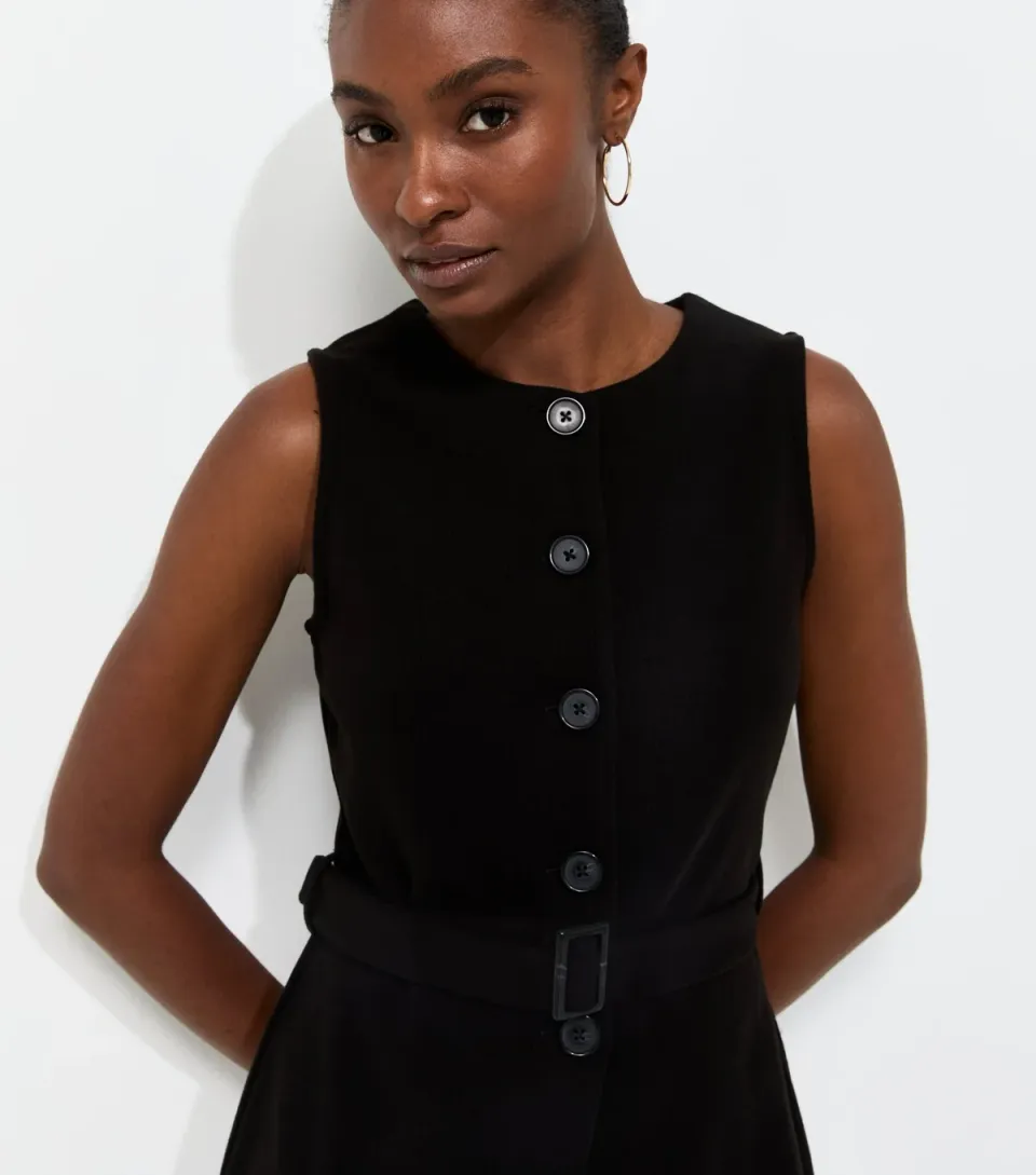 Women's Black Soft Touch Belted Waistcoat