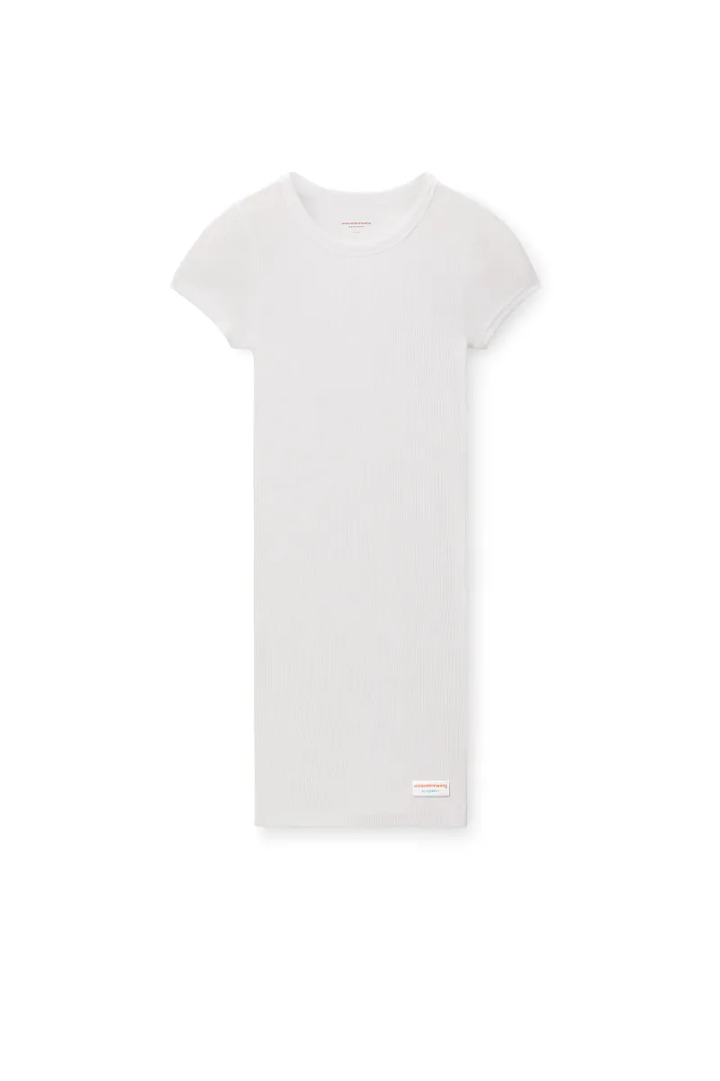 short sleeve loungewear dress in ribbed cotton jersey