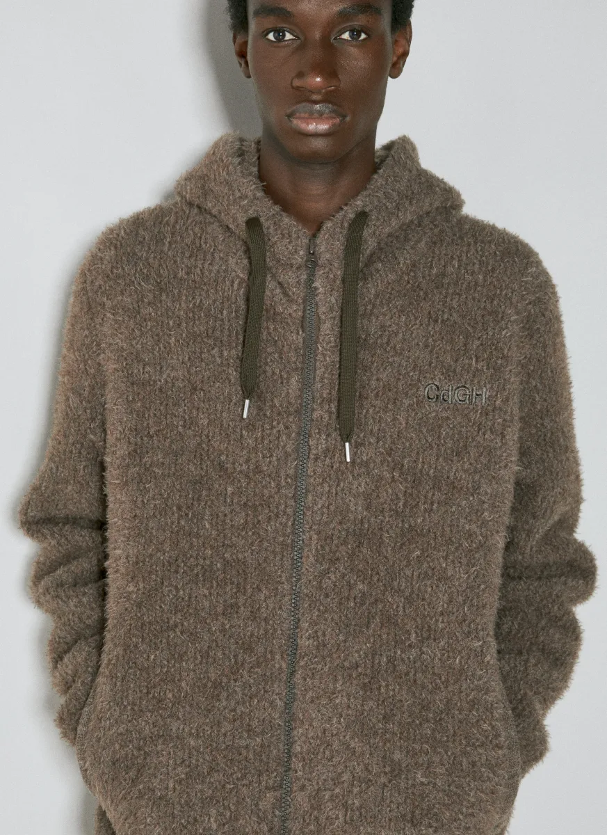 Fluffy Knit Hooded Zip-Up Sweatshirt